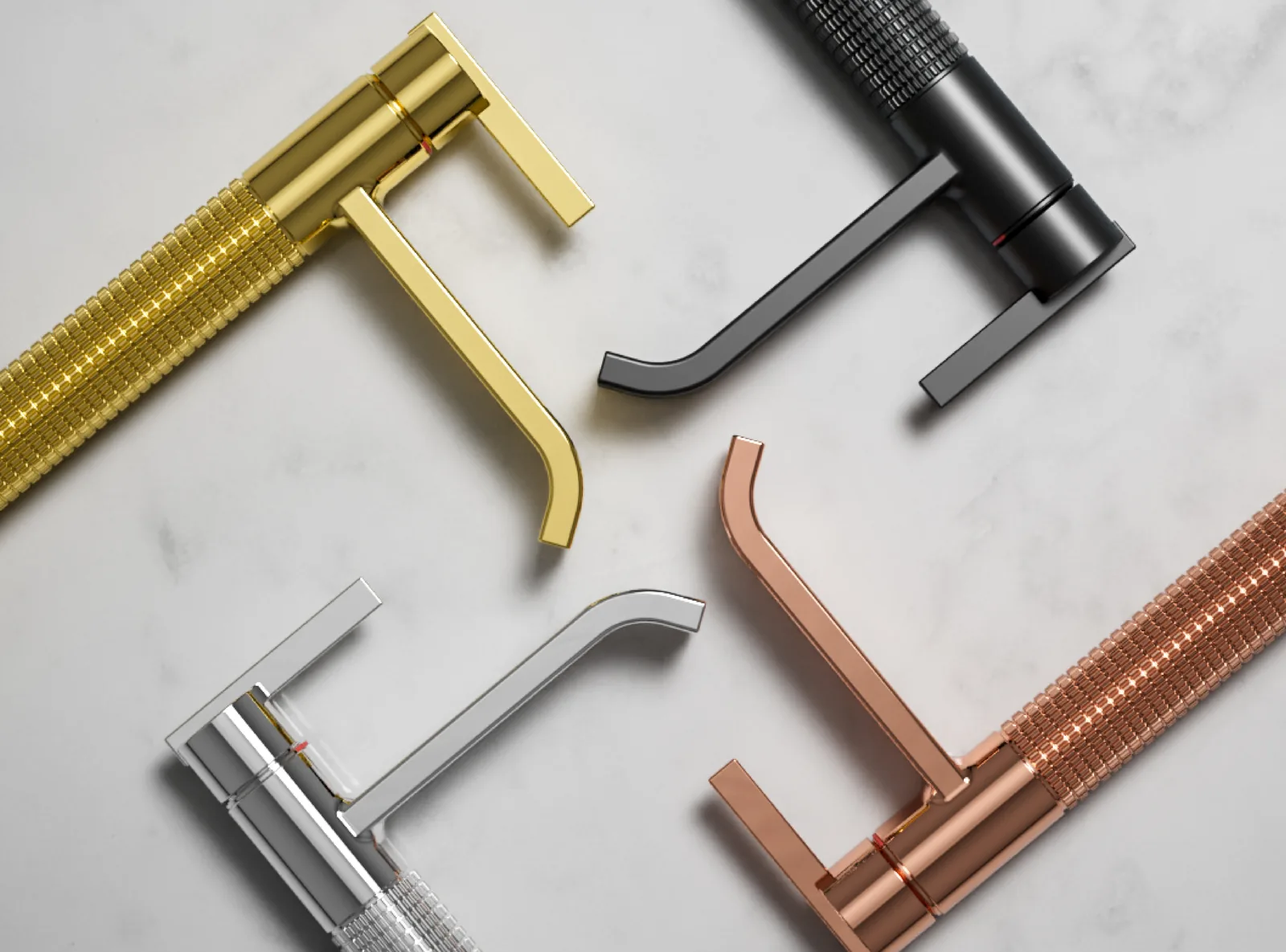 Senator faucets in gold, matte black, chrome and rose gold finishes